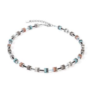 GeoCUBE® Necklace Turquoise-White-Grey-Peach