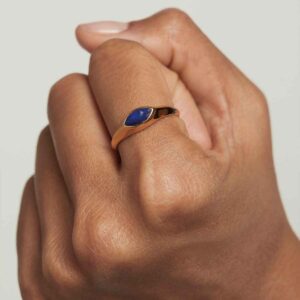 Vanilla Nomad Lapis Lazuli Stamp ring in 18k gold plated 925 silver