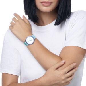 IAM ANALOG CASE M - Lilac case, white dial with aquamarine details, aquamarine strap