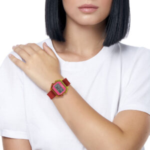 IAM DIGITAL SIZE M - Two-tone yellow and orange case with transparent red strap