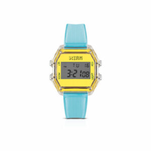 IAM DIGITAL SIZE M - Fluorescent yellow case with transparent light blue strap