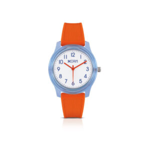 IAM ANALOG CASE L - Light blue case, white dial with blue details, orange strap