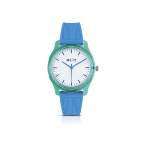 IAM ANALOG CASE L - Aqua green case, white dial with light blue details, light blue strap