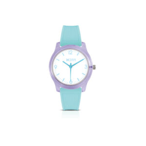 IAM ANALOG CASE M - Lilac case, white dial with aquamarine details, aquamarine strap