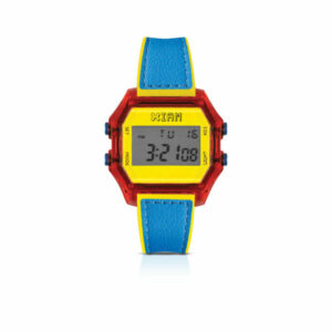 IAM DIGITAL SIZE L - Red and yellow case with yellow silicone strap and light blue leather