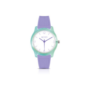 IAM ANALOG CASE M - Aqua green case, white dial with purple details, purple strap