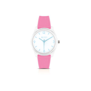 IAM ANALOG CASE M - Transparent case, white dial with light blue details, pink strap